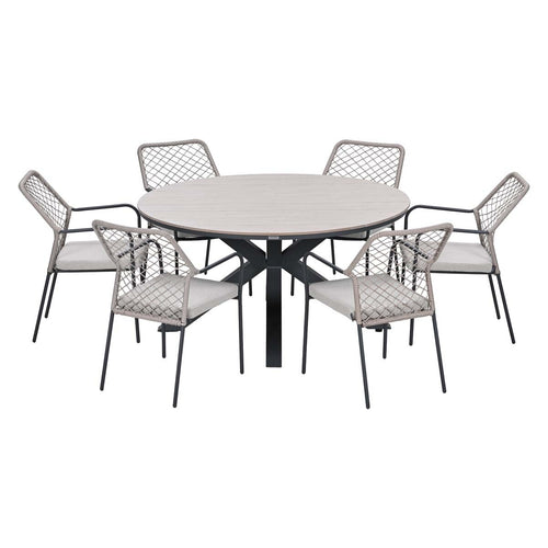 Garden Impressions Tuinset Ross 6-delig - Tulli tuintafel light teak look Ø148 cm