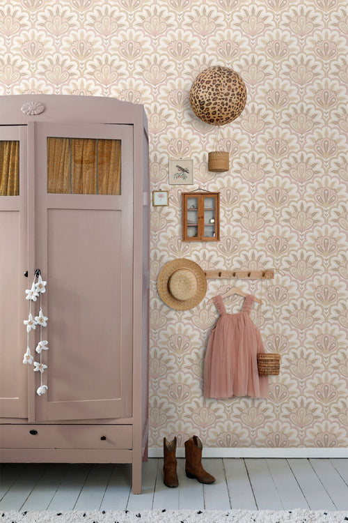 ESTAhome behang oosters barok motief beige en roze - 50 x 900 cm - 131032