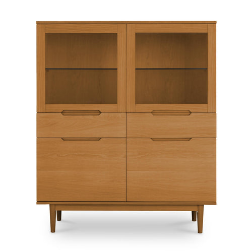 Furnhouse vitrinekast Kerteminde - Natuurlijk eikenhout - MDF, Eikenfineer, Glas - 45x124x146