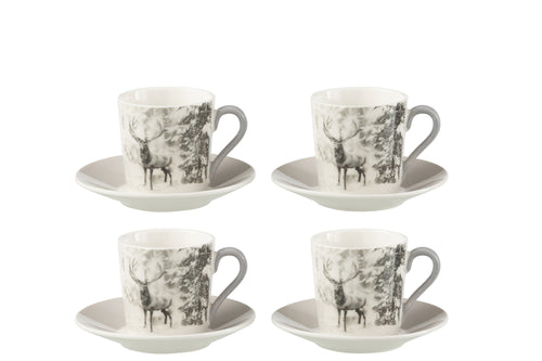 J-Line kopje + schoteltje Rendier - keramiek - grijs - giftbox van 4 - vtwonen shop