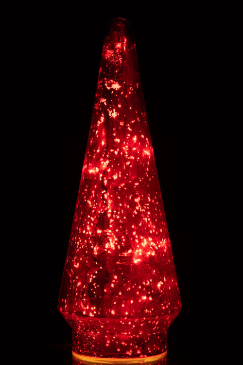 J-Line decoratie Kerstboom - glas - rood - large - LED lichtjes