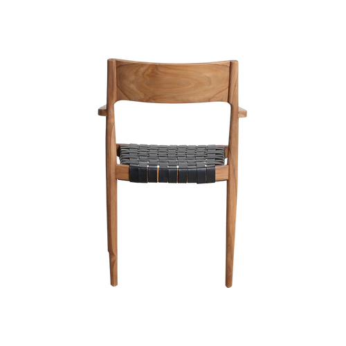 Raw materials teak eetkamerstoel Freya - zwart leer - 54x45x80 cm