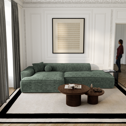 Premium Interiors - Hoekbank (links) HANA - fluweel weefsel olijfgroen 260cm