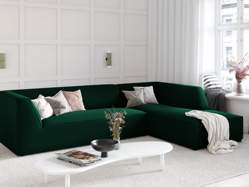 Micadoni rechter hoekbank Ruby 4-zits, flueel, flessengroen - 180x273x69cm