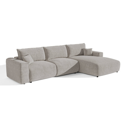 Premium Interiors - Rechthoekige hoekbank met snelle slaapfunctie COMO - bouclé-stof lichtgrijs 300cm