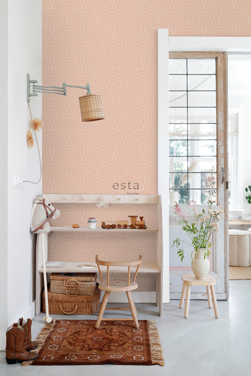 ESTAhome behang art deco bogen perzik roze - 53 cm x 10.05 m - 139218