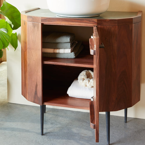 Tikamoon Wastafelkast van massief palissander en marmer 80 cm - Bruin - vtwonen shop