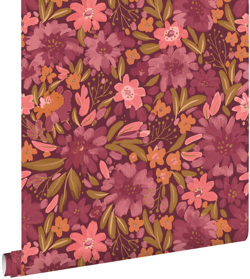 ESTAhome behang bloemen paars, groen en roze - 50 x 900 cm - 132199