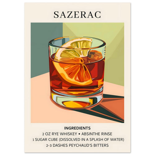 Artfulprints  Sazerac cocktail - Ingrediënten   poster A4 21x29.7 cm - vtwonen shop