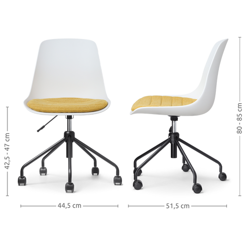Nolon Nout-Liv Bureaustoel Wit - Okergeel Kussen - Zwart Onderstel