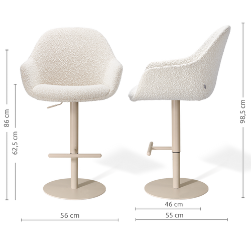 Nolon Niva-Mae tulp barkruk bouclé beige verstelbaar - beige poten