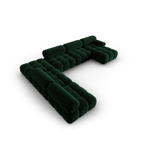 Cosmopolitan Design - Modulaire panoramische hoekbank links Cortina 7-zits, flueel flessengroen - 282x376x70cm