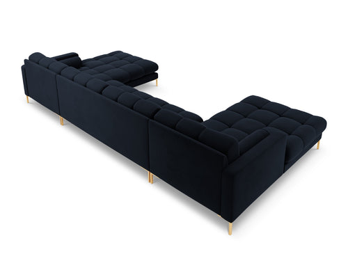 Cosmopolitan Design Panoramische bank Bali 7-zits, flueel, donkerblauw - 185x383x75cm