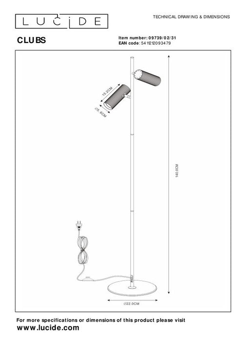 Lucide vloerlamp CLUBS - 2xGU10 - Wit - vtwonen shop