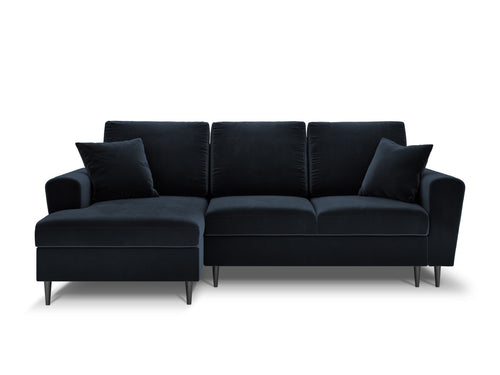 Cosmopolitan Design Uitklapbare hoekbank links met opbergdoos Kyoto 4-zits, flueel, donkerblauw - 145x241x88cm