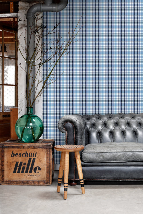 ESTAhome behang ruiten blauw - 53 cm x 10.05 m - 138820