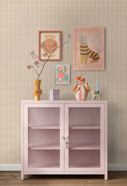 ESTAhome behang kleine tegeltjes donker beige - 50 x 900 cm - 131792