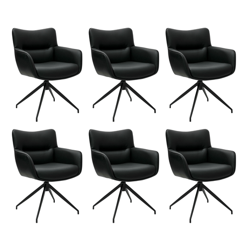 Furnhouse eetkamerstoelen armleuning Jessica - Zwart - Kunstleer - Set van 6