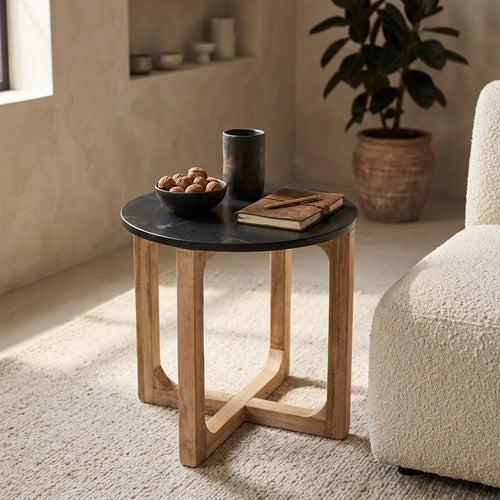 Raw Materials marmeren bijzettafel rond - zwart - 50 cm