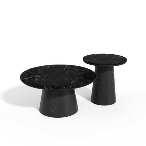 Premium Interiors - Bijzettafel VERO - multiplex en marmer zwart marmer en zwart hout 50cm