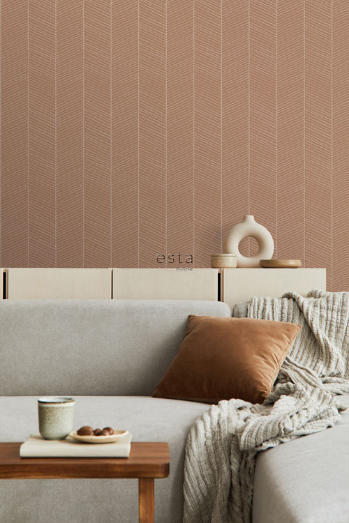 ESTAhome behang visgraat-motief licht terracotta - 53 cm x 10.05 m - 139357