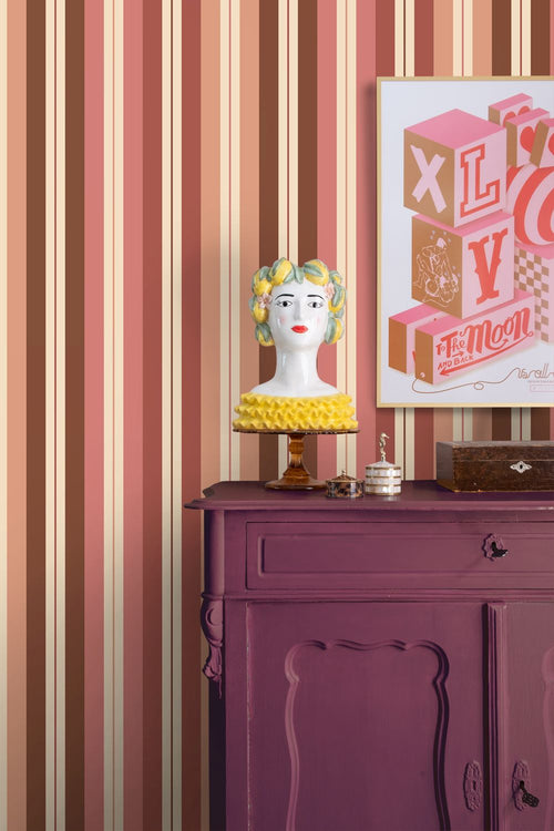 ESTAhome behang strepen roze en bruin - 50 x 900 cm - 132038