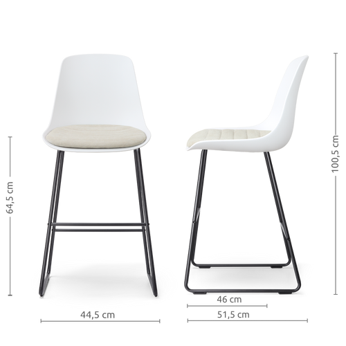 Nolon Nino-Liv barkruk wit met naturelbeige zitkussen - zwart onderstel - 65 cm