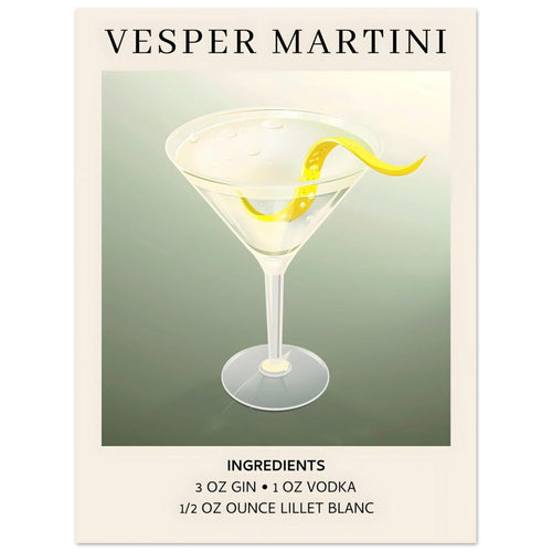 Artfulprints  Vesper Martini cocktail - Ingrediënten   poster 30x40 cm - vtwonen shop
