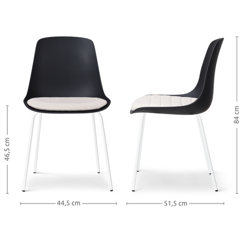 Nolon Nora-Liv Eetkamerstoel Zwart - Beige Kussen - Witte Poten - vtwonen shop