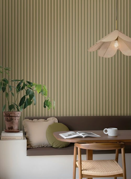 ESTAhome behang strepen khaki groen - 50 x 900 cm - 131912