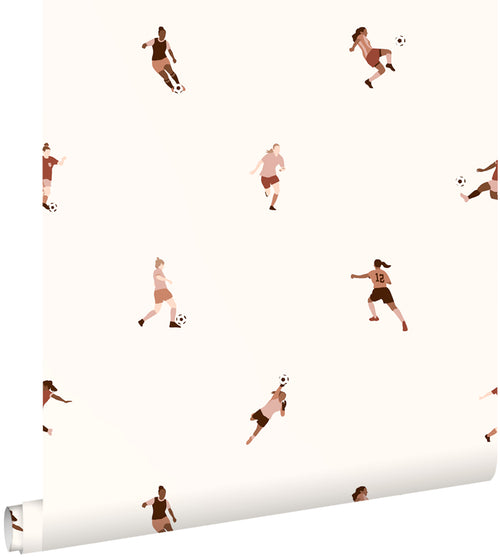 ESTAhome behang voetbalspeelsters wit en terracotta roze - 50 x 900 cm - 131283 - vtwonen shop