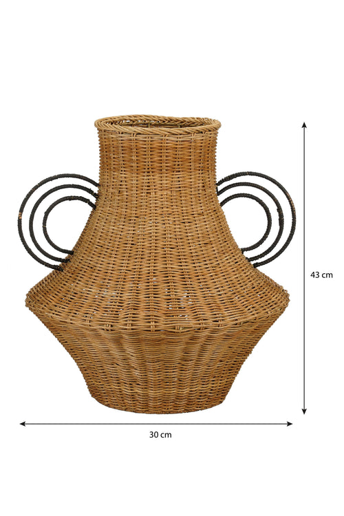 Mica Decorations Fabiola Decoratie Vaas - H43 x Ø30 cm - Rotan - Bruin