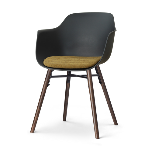 Nolon Nena-Liz eetkamerstoel zwart met mosgroen zitkussen - walnoot houten onderstel