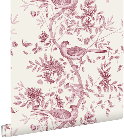 ESTAhome behang bloemen en vogels bordeaux rood - 50 x 900 cm - 132116