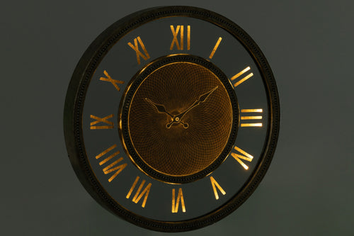 J-Line klok Romeinse Cijfers - hout - goud - LED - small -  Ø 47 cm