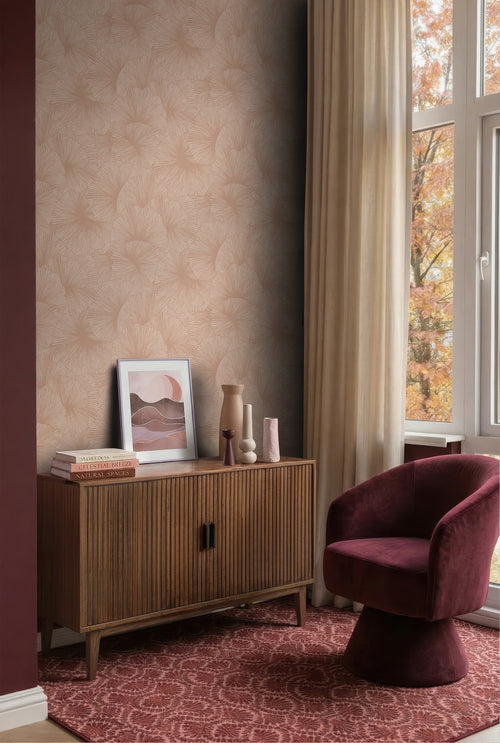 ESTAhome behang 3D-motief bladeren terracotta roze - 53 cm x 10.05 m - 131396