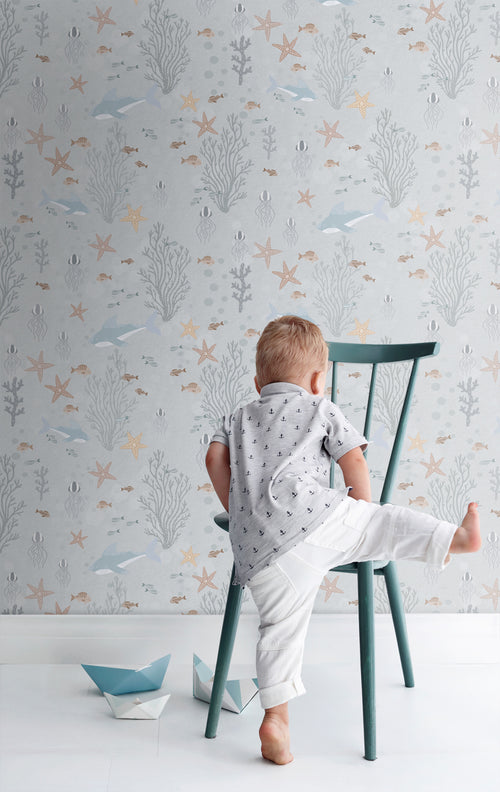 ESTAhome behang onderwaterwereld vergrijsd blauw - 50 x 900 cm - 130929 - vtwonen shop