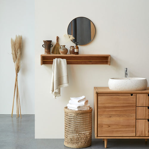 Tikamoon Wandhanddoekenrek van massief teakhout 100 cm - Naturel