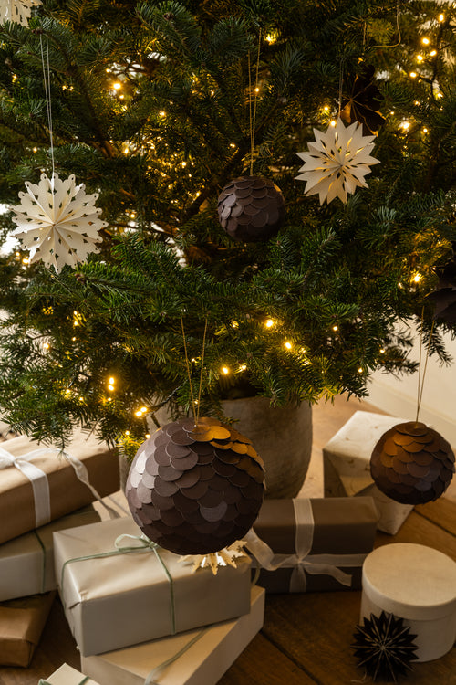 vtwonen - Kerstballen - Papier - Donkerbruin - 10 cm - Set van 4