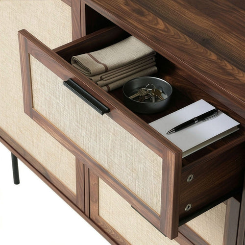 Calicosy - Dressoir JETSON -  Walnootlook & stof 140x39,5x79 cm