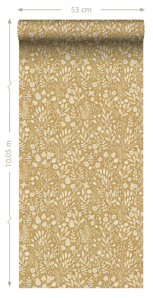 ESTAhome behang bloemetjes okergeel - 50 x 900 cm - 131252 - vtwonen shop