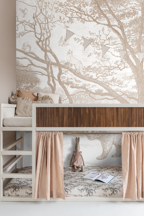 ESTAhome fotobehang bos met bosdieren beige - 350 x 279 cm - 159064