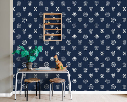 ESTAhome behang school emblemen donkerblauw - 53 cm x 10.05 m - 138826