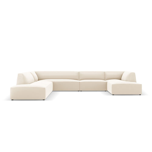 Cosmopolitan Design - Modulaire panoramische hoekbank links Siena 7-zits, imitatieleer lichtbeige - 273x366x69cm