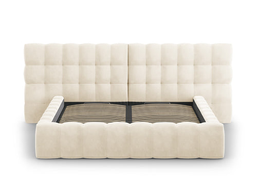 Cosmopolitan Design Opbergbed met dubbel hoofdbord Bali 160x200cm, flueel, lichtbeige - 230x250x100cm