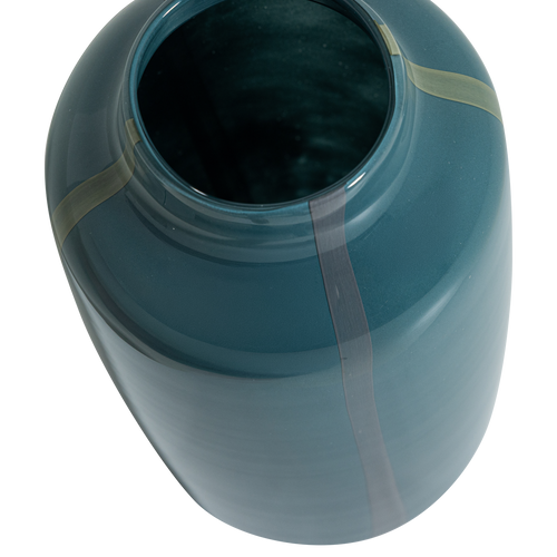 WOOOD vaas Selena - Glas - Petrolblauw Met Streep Grijs - 35x18x18