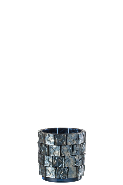 J-Line theelichthouder Vierkant mozaiek - glas - donkerblauw - large