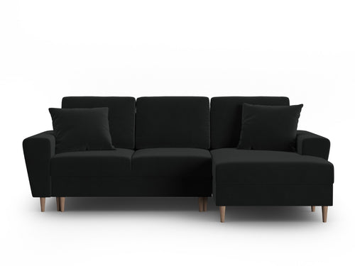 Cosmopolitan Design Converteerbare hoekbank rechts met opbergdoos Kyoto 4-zits, flueel zwart - 145x241x88cm