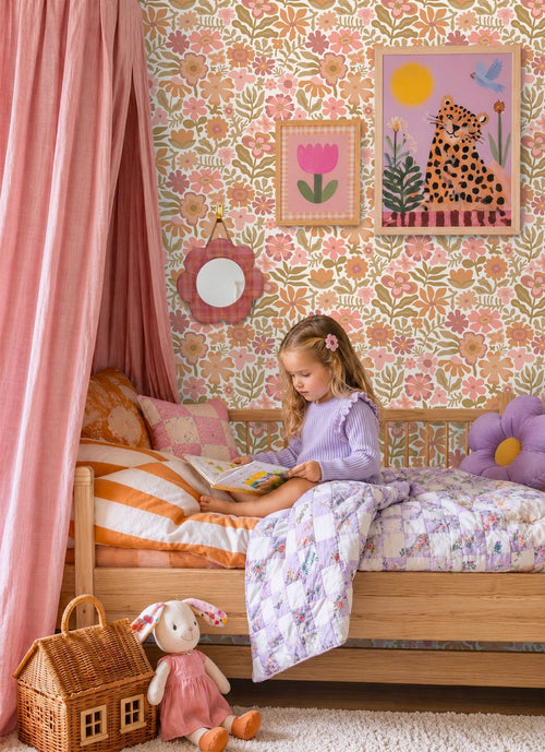 ESTAhome behang bloemetjes oranje en roze - 50 x 900 cm - 132291
