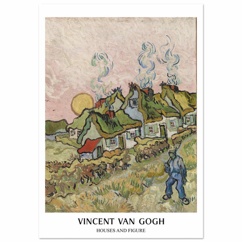 Artfulprints Poster met Lijst Vincent van Gogh - Houses and figures   - A4 21x29.7 cm - Groen